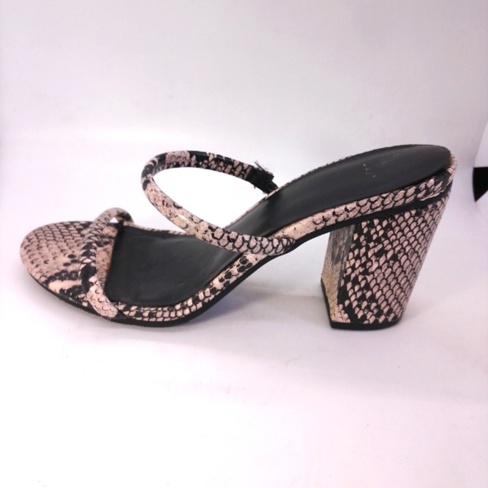 A New Day Off White and Black Snakeskin Block Heel Sandals